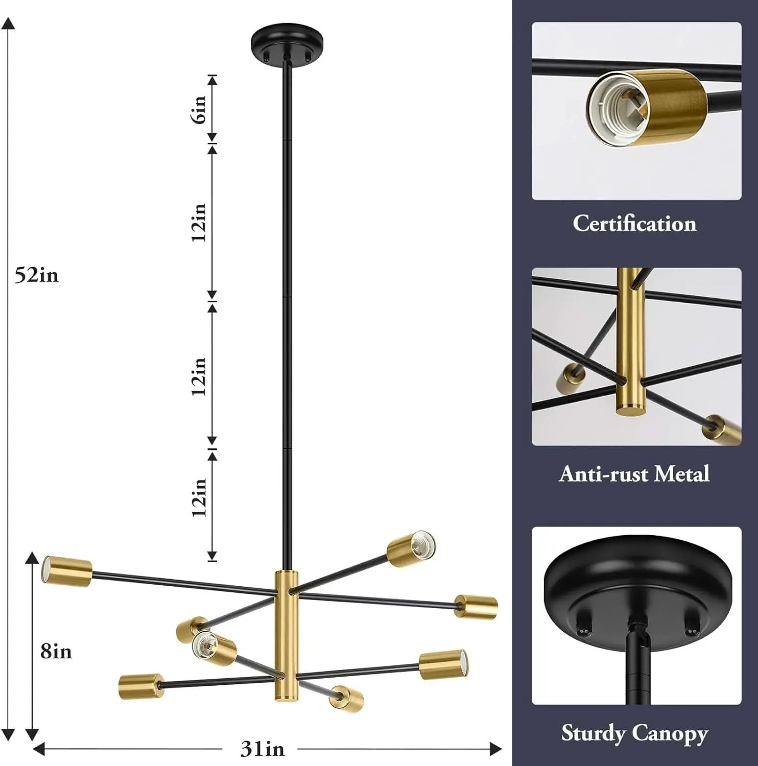 Eight Light Modern Sputnik Chandelier Black And Gold from PriceLows™