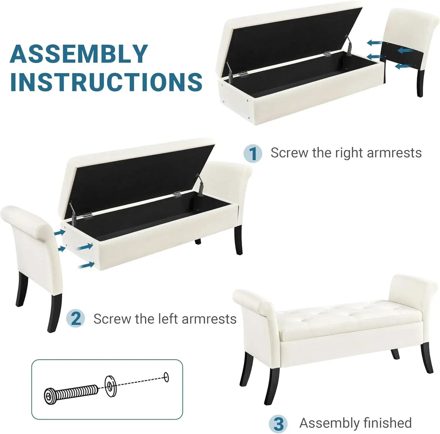 Fifty TwoInches Durable White Upholstered Storage Ottoman Bench from PriceLows™
