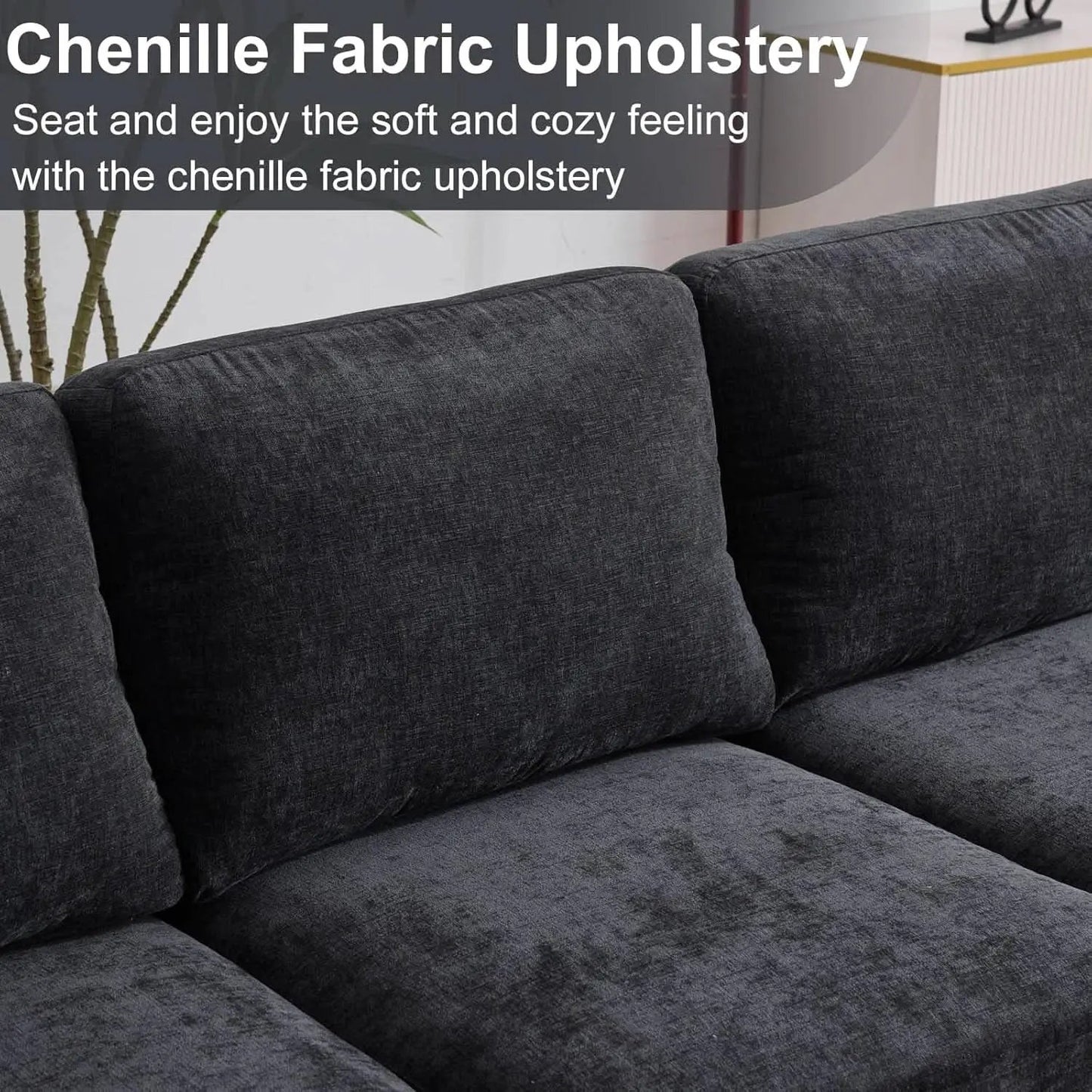 U Shape Sectional Sofa 111 Inch Black Living Room Setup from PriceLows™