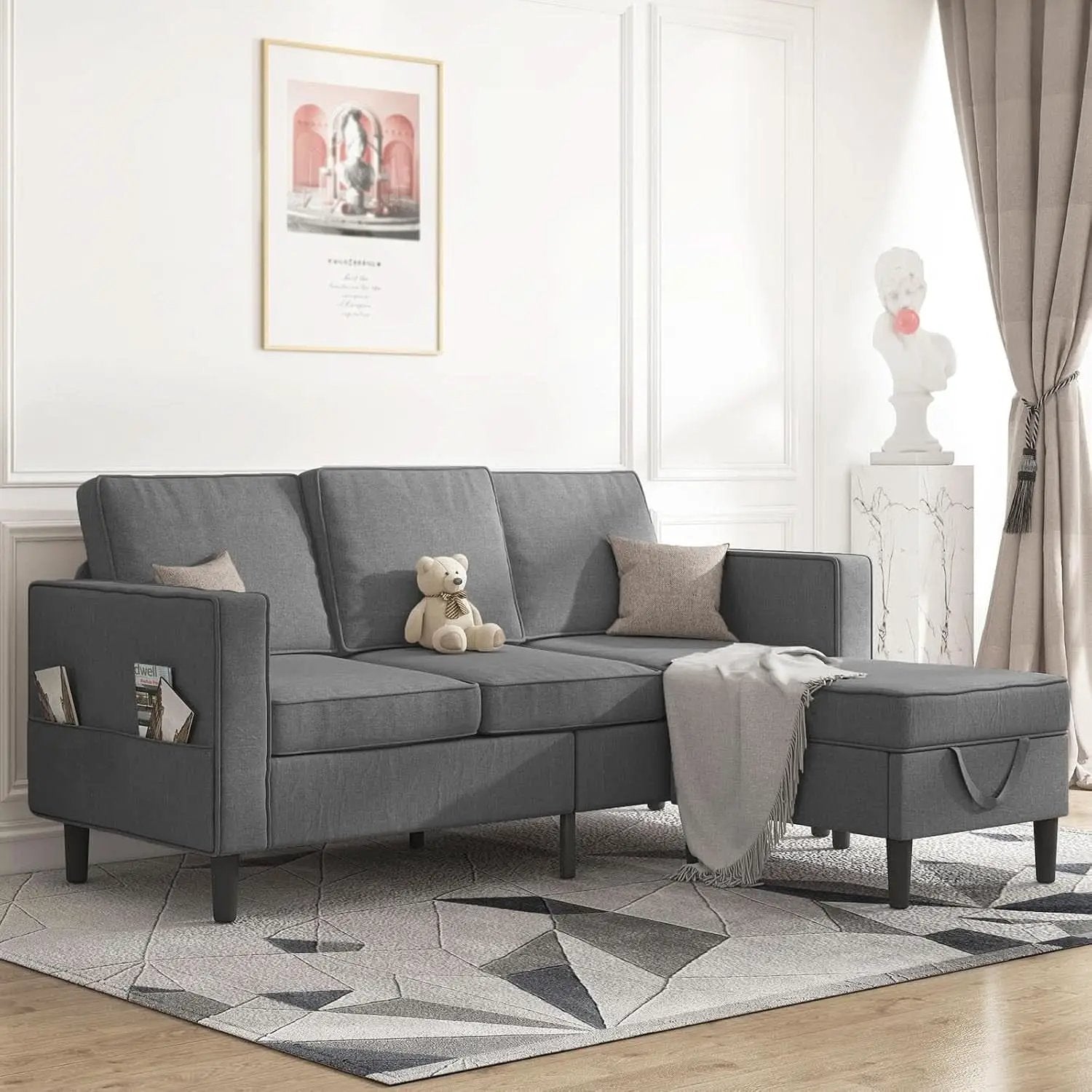 Dark Grey Convertible Sectional Sofa With Storage Ottoman from PriceLows™