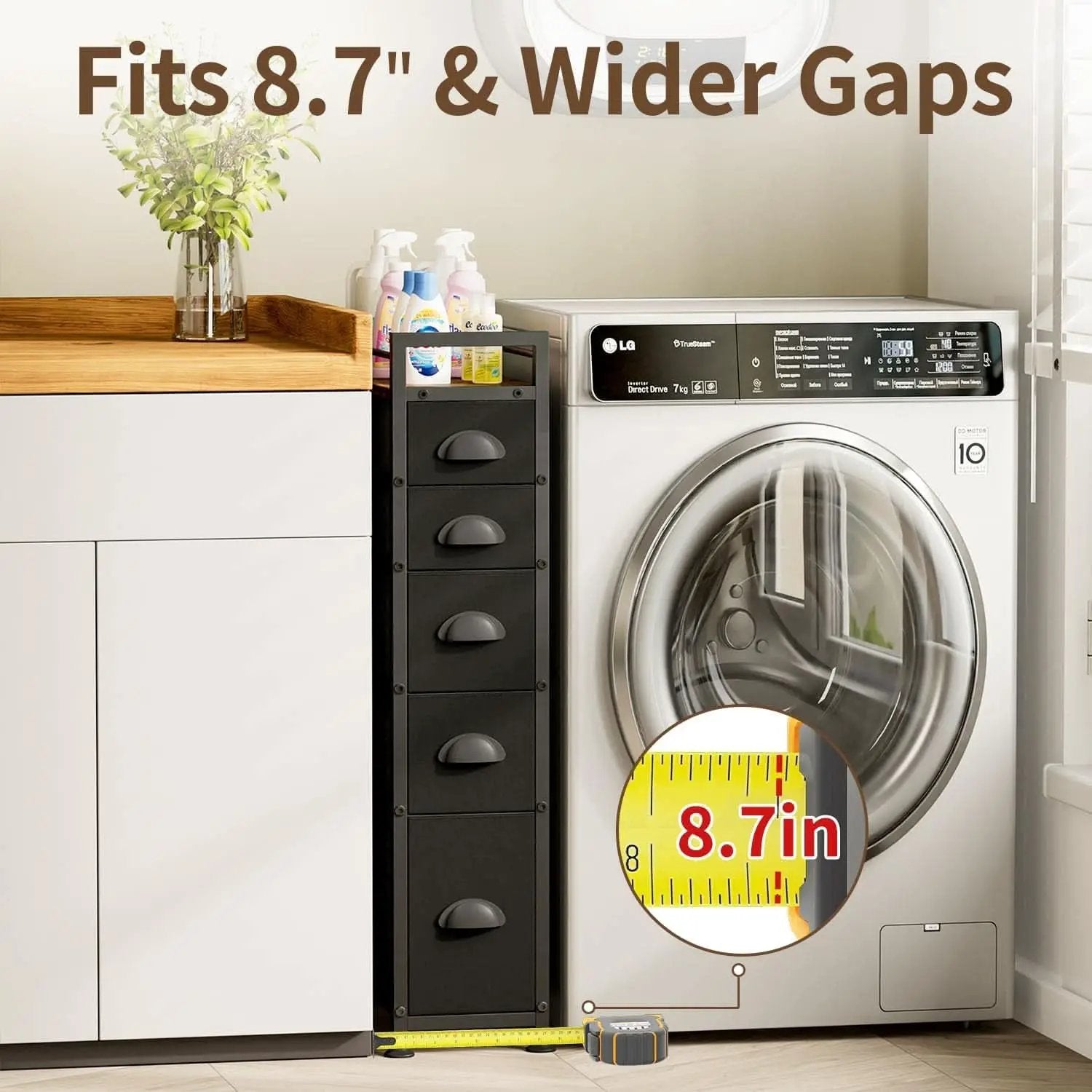 Black SlimStorage Narrow Five Drawer Dresser On Wheels from PriceLows™