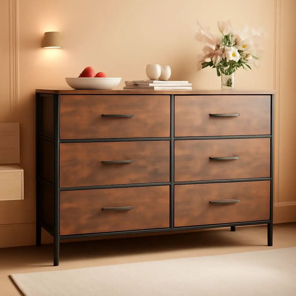 Rustic Brown 6 Drawer Dresser TV Stand For Bedroom from PriceLows™