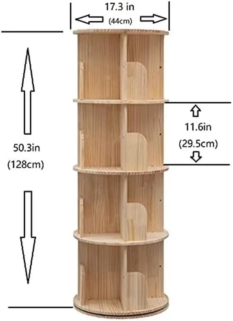 Rotating Bookshelf 360 Display 4 Tier Bookcase Solid Wood from PriceLows™