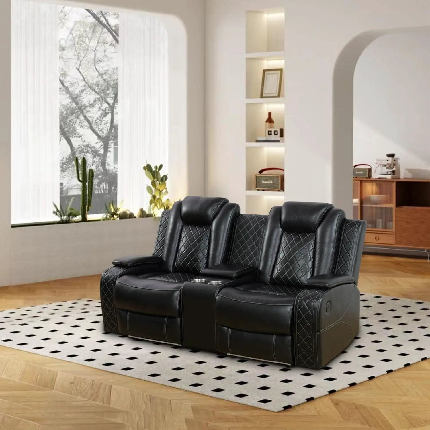 Power Reclining Leather Sofa Set With USB Ports Black from PriceLows™