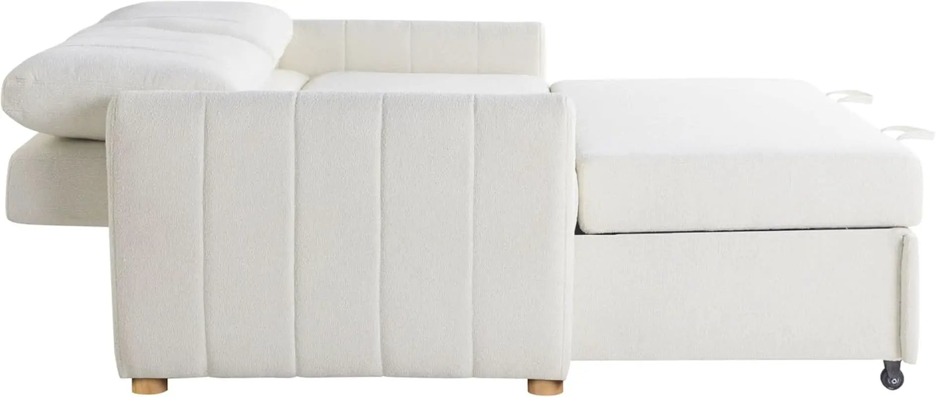 Convertible Sleeper Loveseat 66 Inch Polyester Ivory from PriceLows™