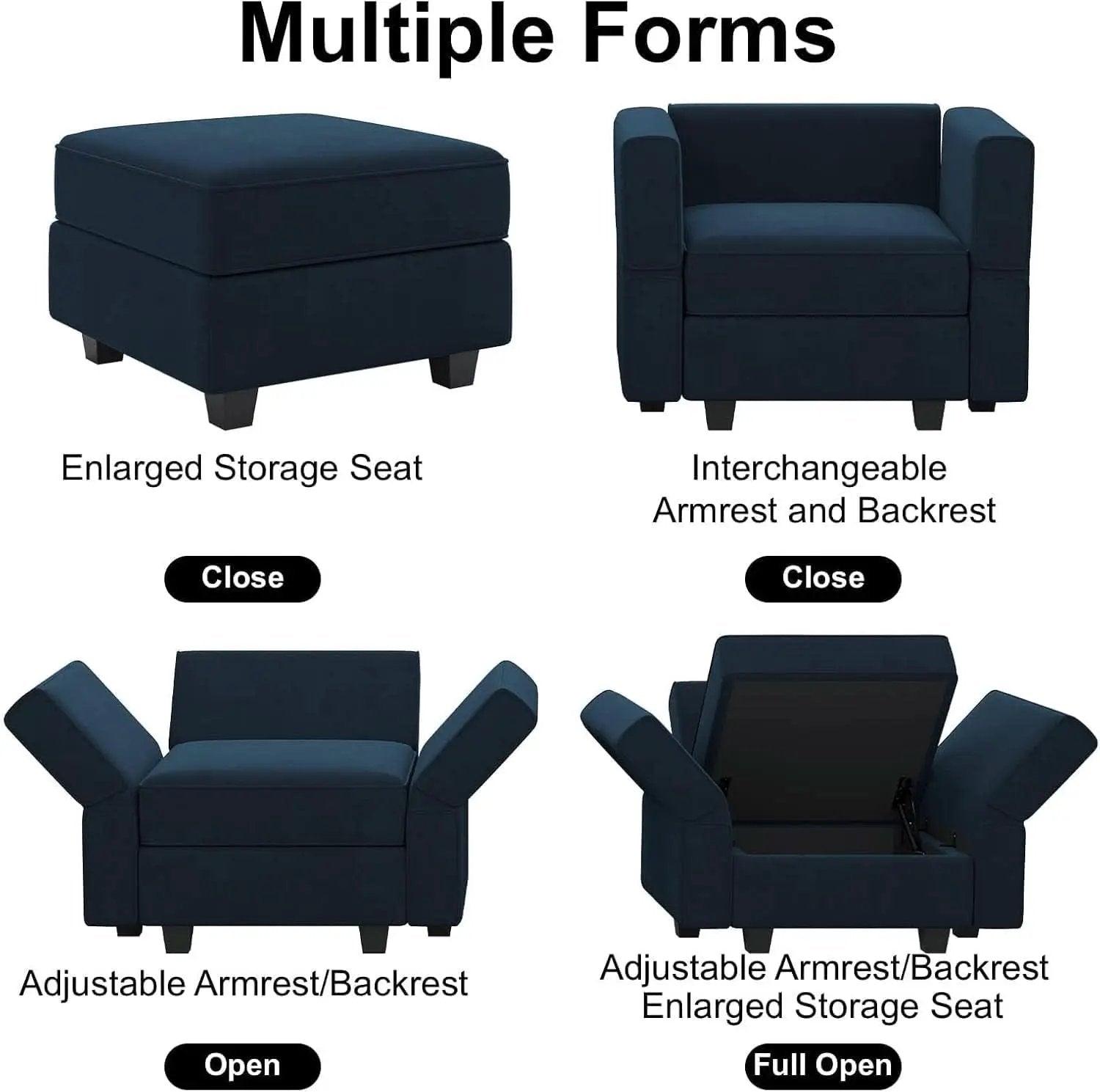 Modular Velvet Sectional Sofa Blue With Storage Ottoman from PriceLows™