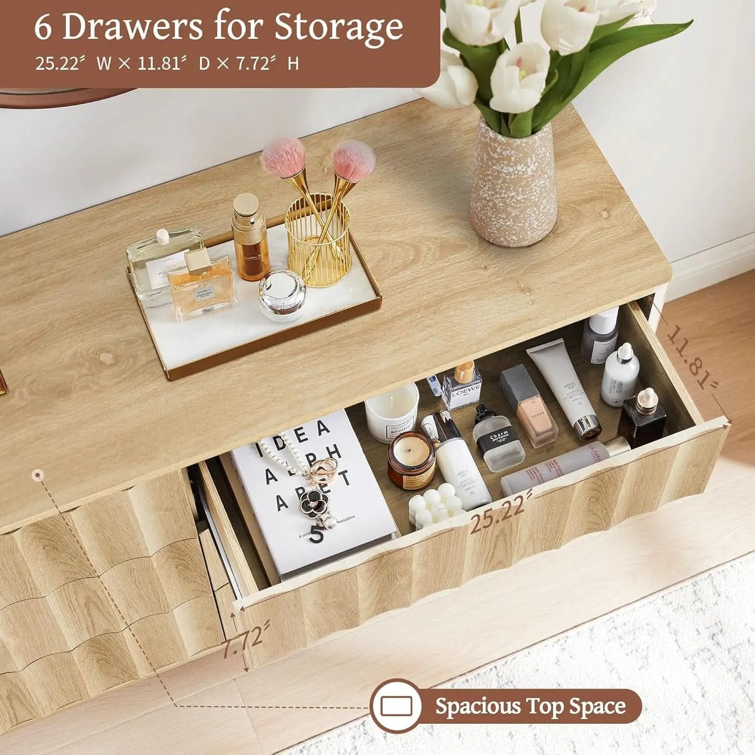 Fluted Six Drawer Dresser Walnut Finish FiftyThreeInchWide from PriceLows™