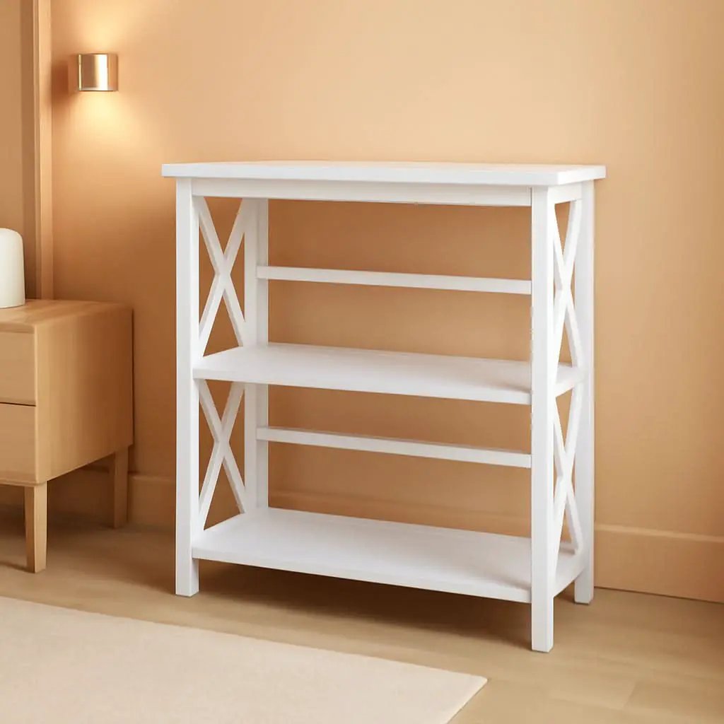Montego 3 Shelf Bookcase White Modern X Design Storage from PriceLows™