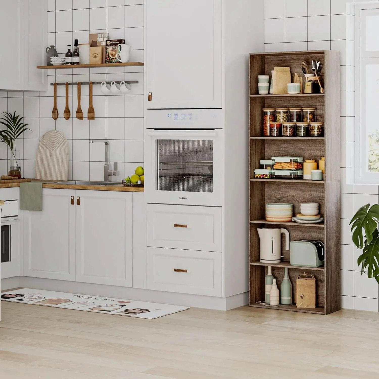 6 Tier Open Bookcase Gray Freestanding For Bedroom Space from PriceLows™