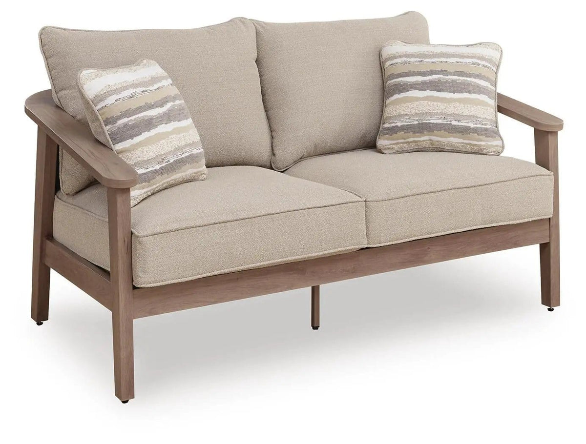 Harmony Headlands Loveseat With Cushion | 61.5 x 35.5 x 37.13 in | Polyester & Fabric | Natural / Gray