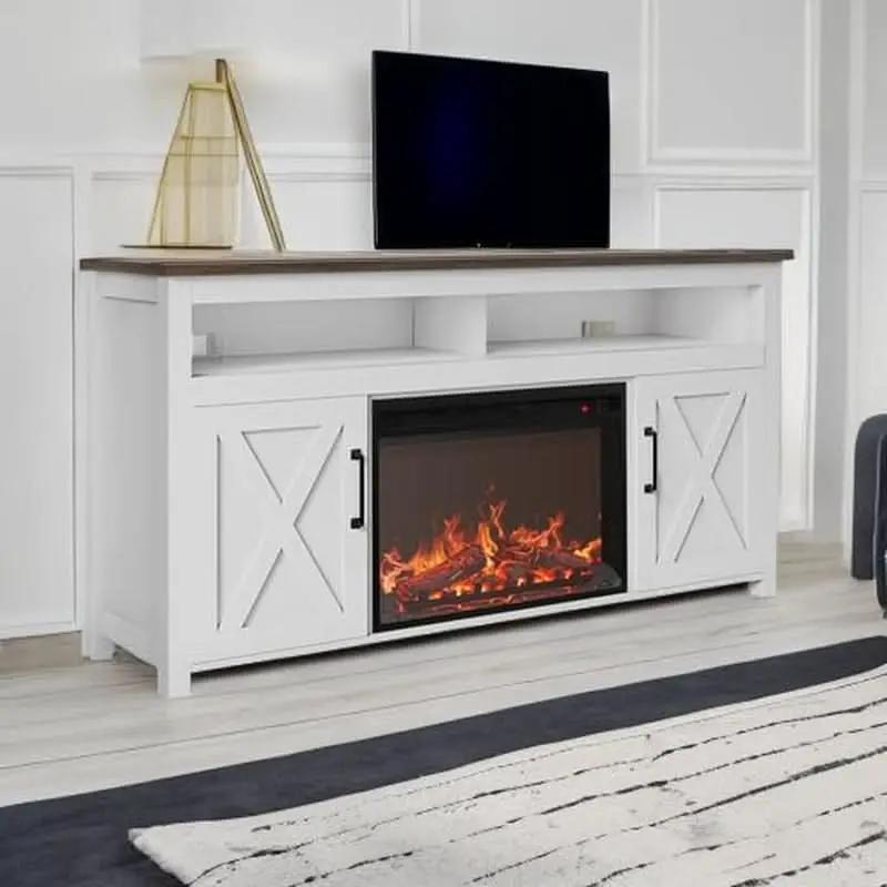 58 Inch White Farmhouse Fireplace TV Stand Cabinet from PriceLows™