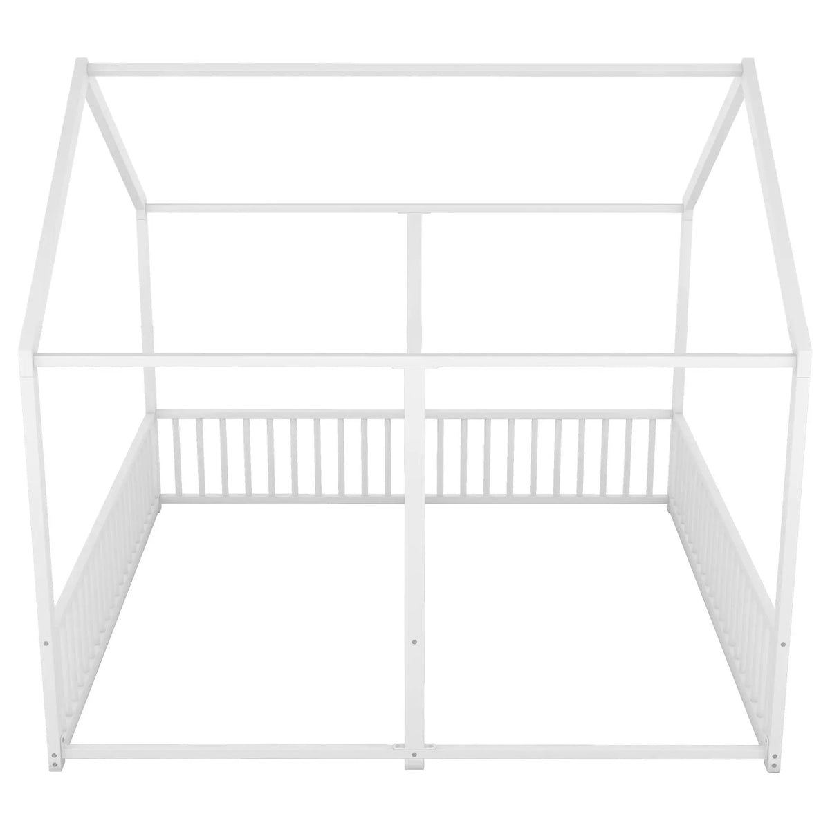 Metal Twin House Platform Bed | Antique White | Set Of 2 With Railing