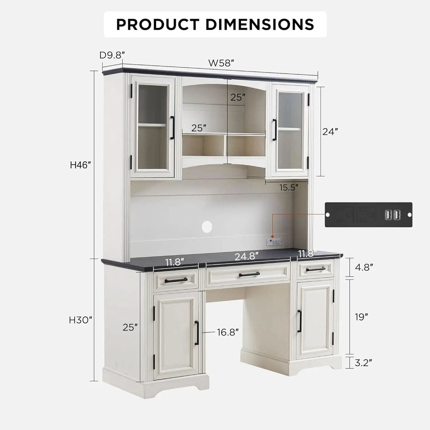 Farmhouse 76 Inch White Industrial Grade Desk Hutch from PriceLows™