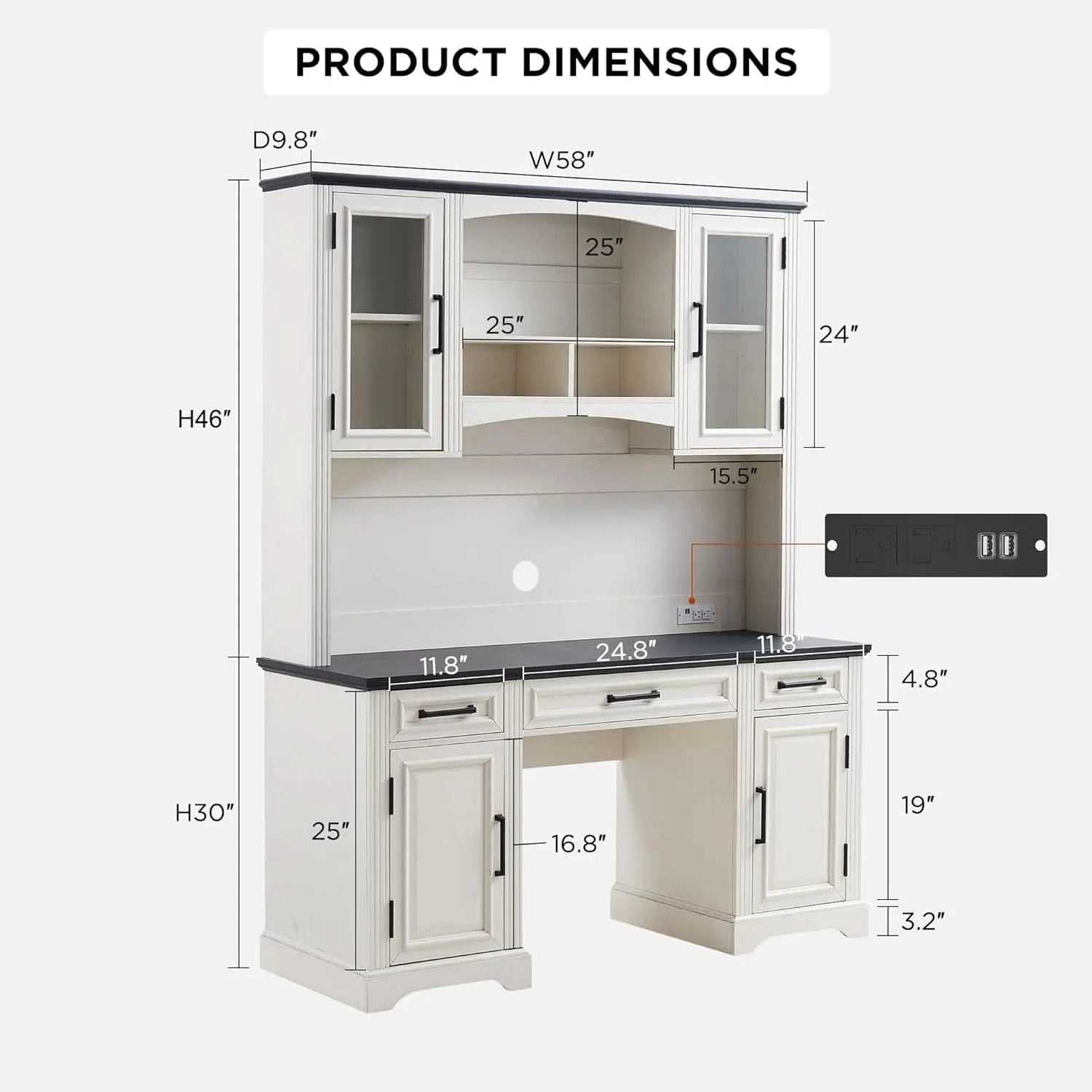 Farmhouse 76 Inch White Industrial Grade Desk Hutch from PriceLows™