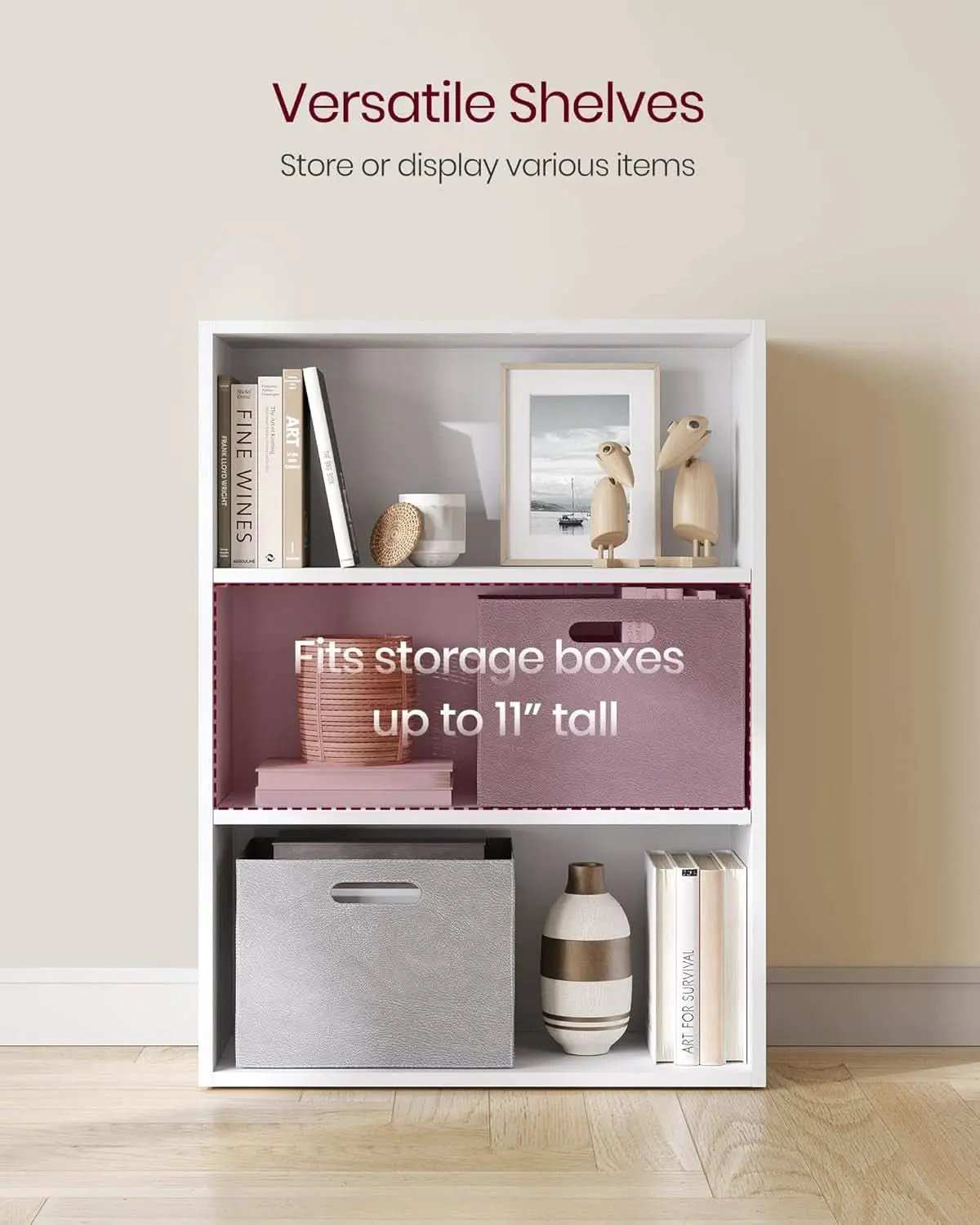 Cloud White 23.6 Inch Wide Three Tier Open Bookshelf from PriceLows™
