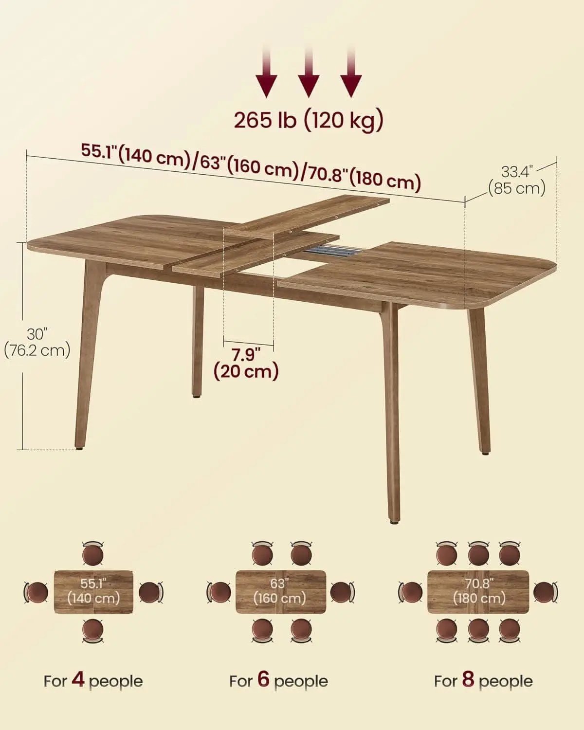Extendable Dining Table Honey Brown 55.1 To 70.8 Inches from PriceLows™