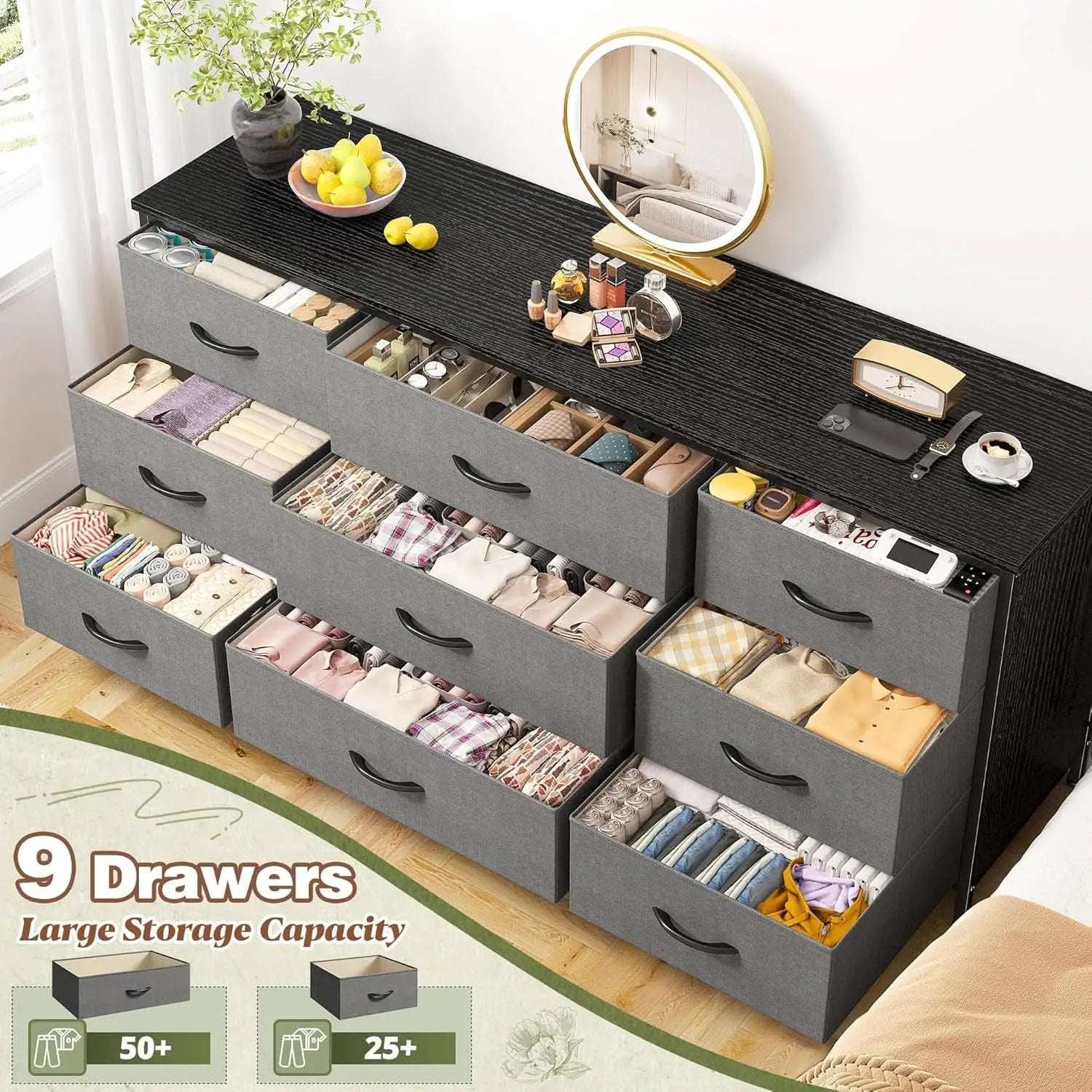 Grey TV Console With 9 Drawers For Living Room Entertainment Center from PriceLows™