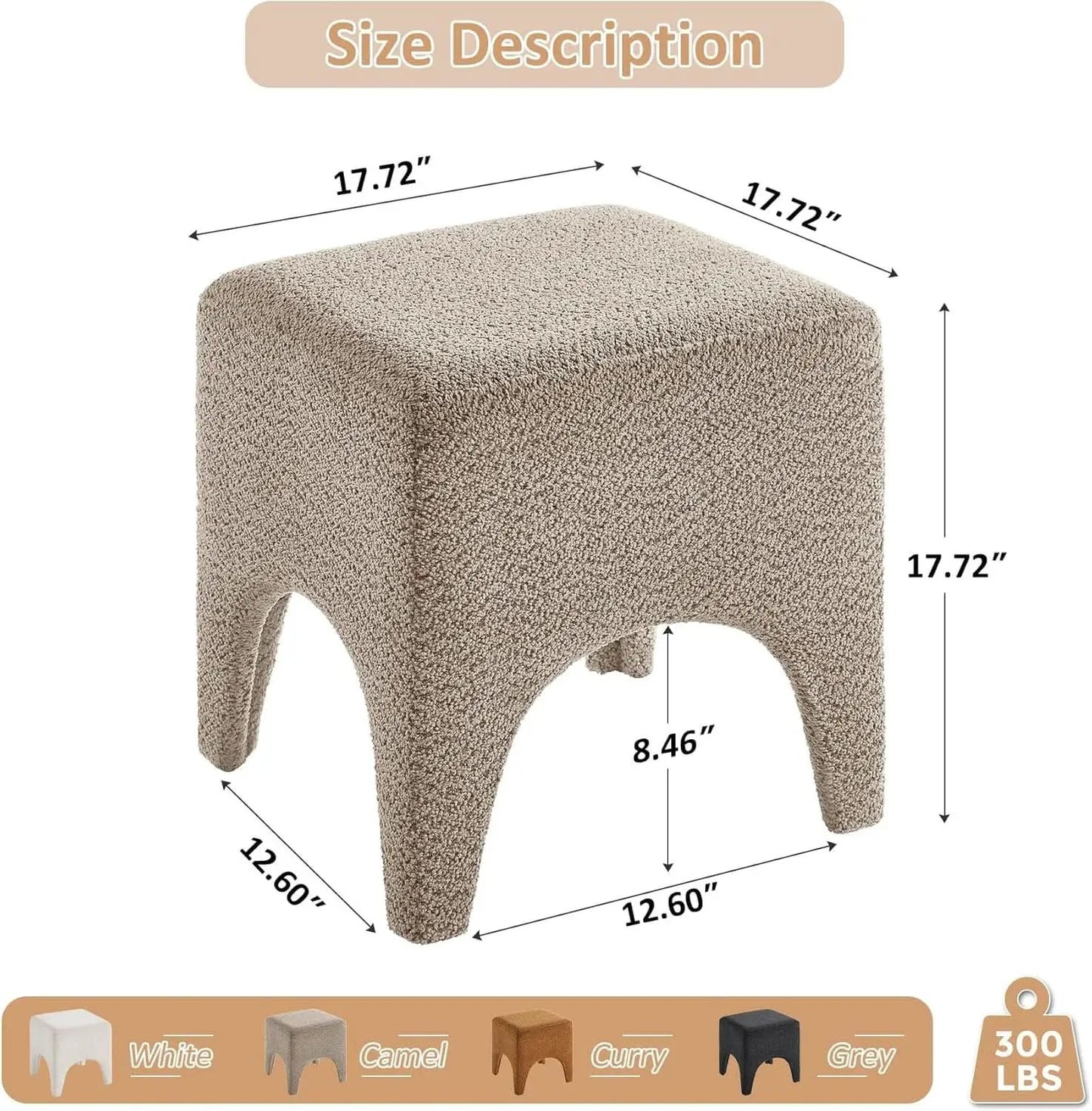 17-Inch Camel Boucle Upholstered Square Ottoman Footstool from PriceLows™