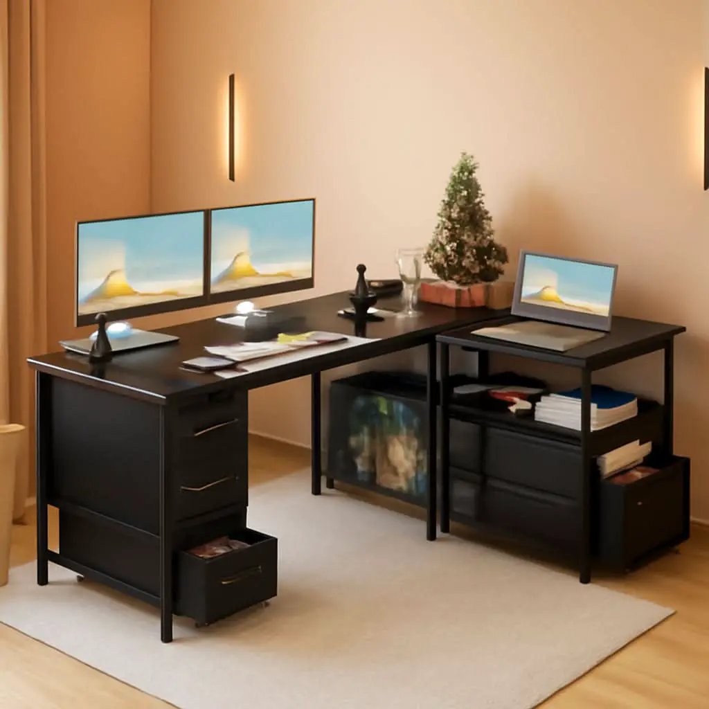 L Shaped Computer Desk 55 Inch With 6 Drawers Home Office from PriceLows™