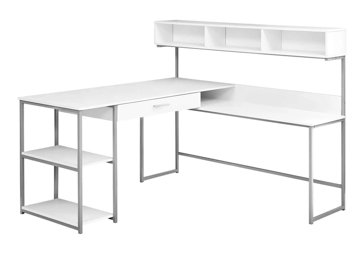L-Shaped Corner Computer Desk With Shelves | 59 Inch Width | 2 Open Shelves | Split Worksurface