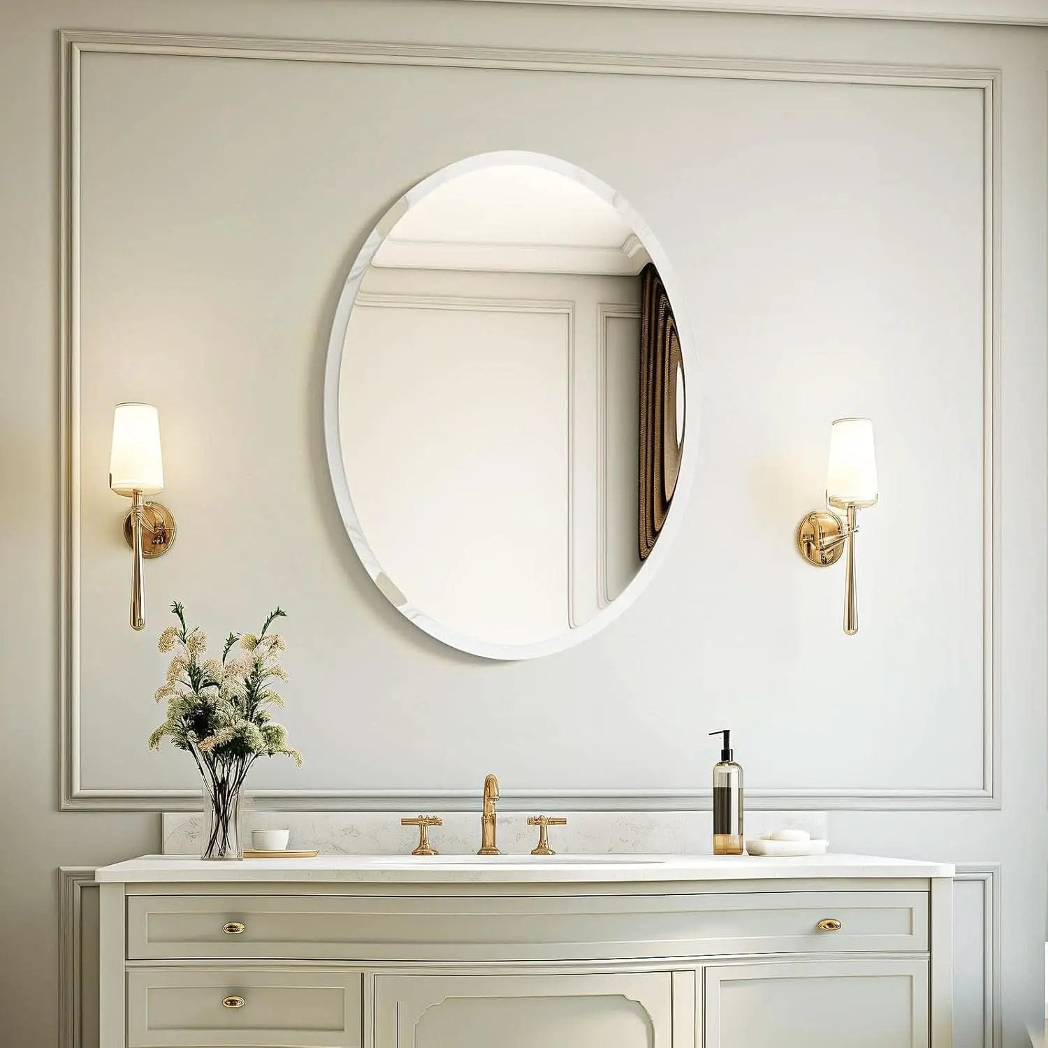 20x28 Inch Oval Frameless Bathroom Mirror Beveled Edge from PriceLows™