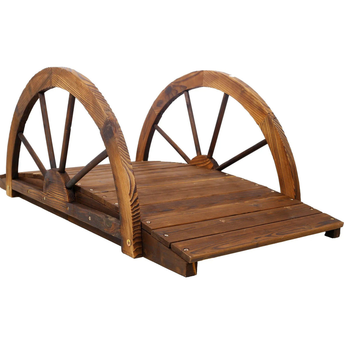 Wooden Garden Bridge | Arched Footbridge | Solid Wood Frame | Brown