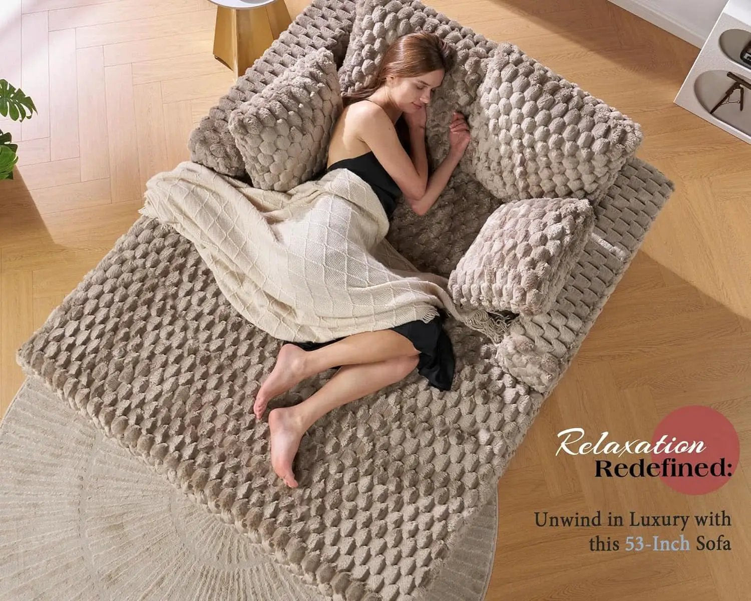 Brown Plush Sleeper Chair 53Inch Chaise Lounge With Pillows from PriceLows™