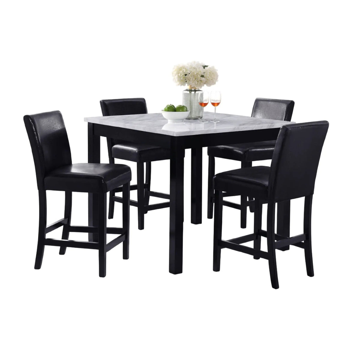 Counter Height Dining Set | 5-Piece Modern Design | Tufted Nail Head Chairs | Wipe-Clean Table Top