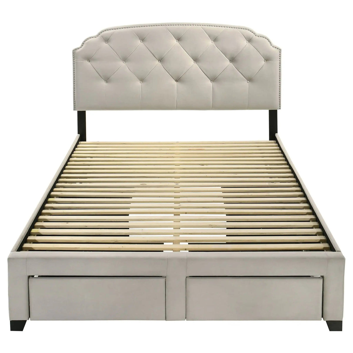 Marianna 4-drawer Upholstered Queen Storage Bed | 64.25 x 88.5 x 52.25 in | Rubberwood & Engineered Wood | Cream