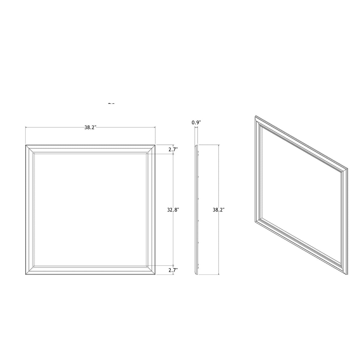 Charlston Mirror | 38 Inch Square | Tempered Glass | Solid Wood Frame