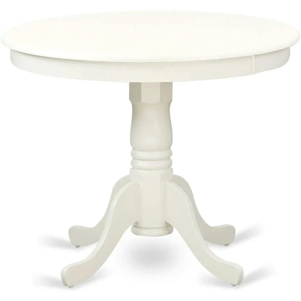 Mid Century Round Solid Wood Dining Table With Linen White Finish from PriceLows™