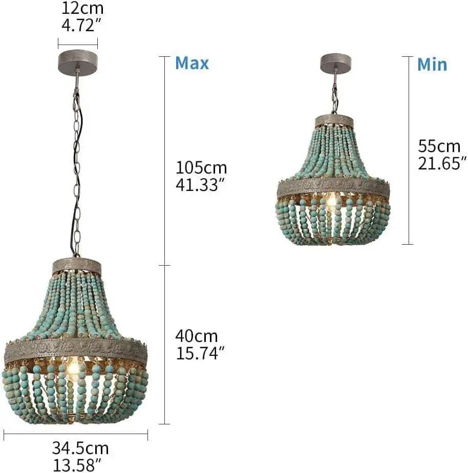 Gray Blue Rustic Wood Bead Chandelier Pendant Light from PriceLows™