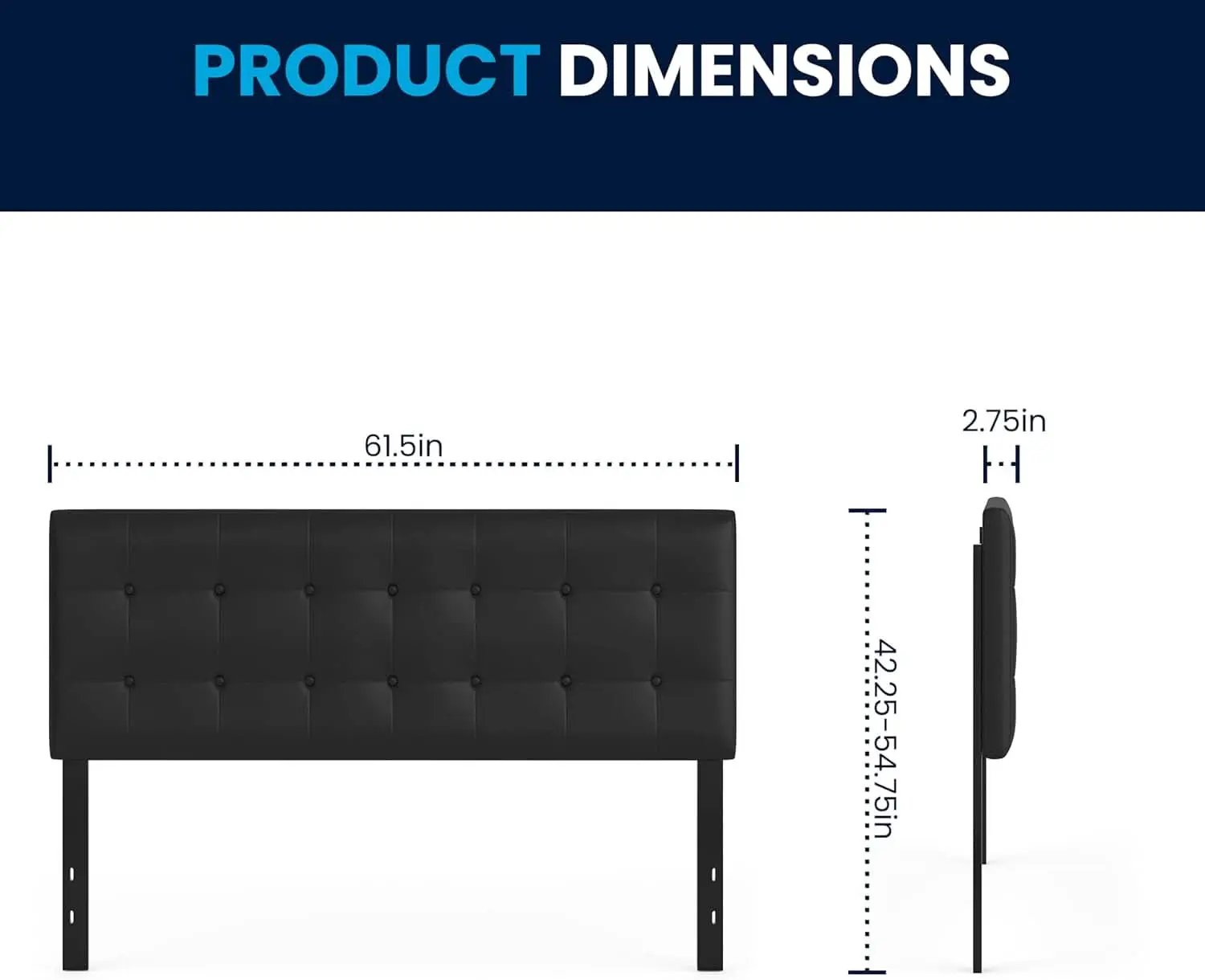 Button Tufted Black Vinyl Queen Size Headboard Upgrade from PriceLows™