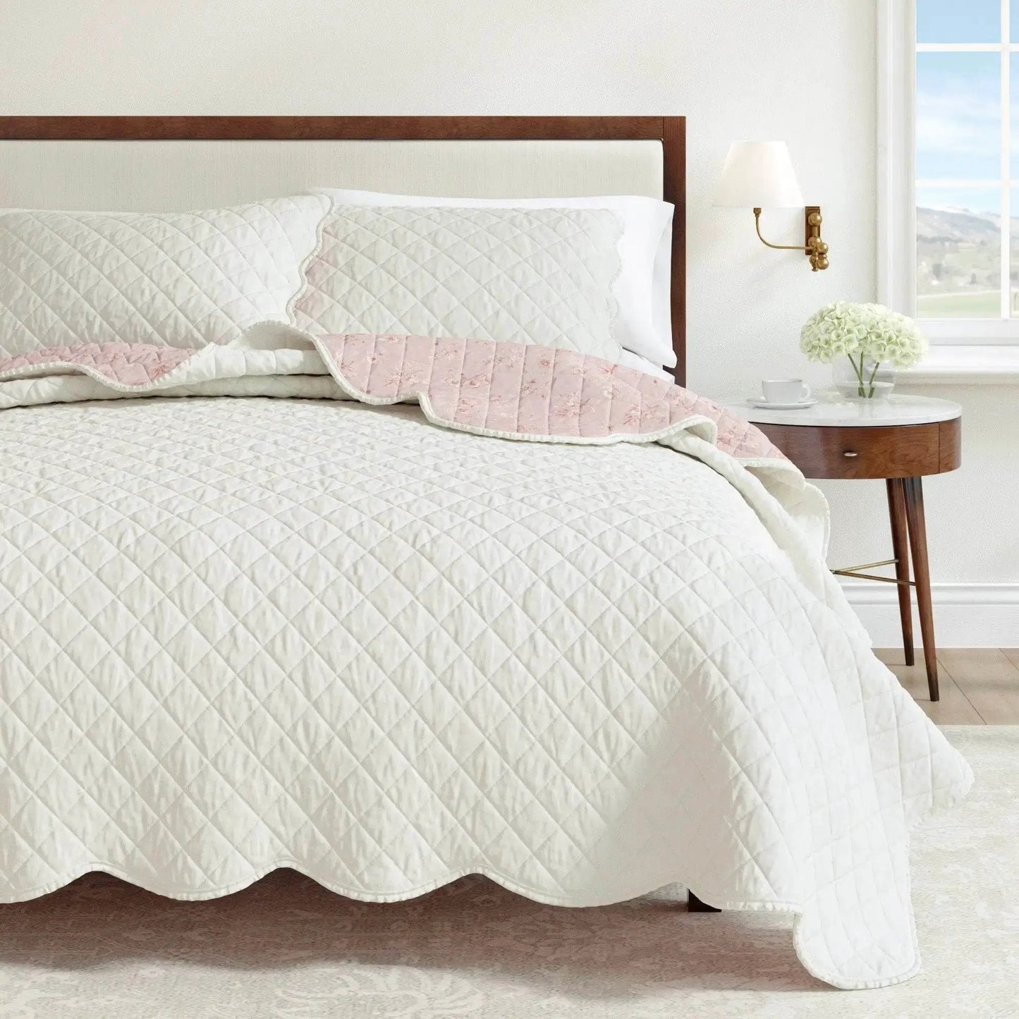 Floral Print & Scallopeded Edge Cotton Quilt Set - Sandie Collection from PriceLows™