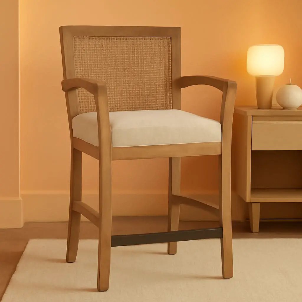 Counter Stool With Cane Back And Upholstered Seat Kitchen from PriceLows™