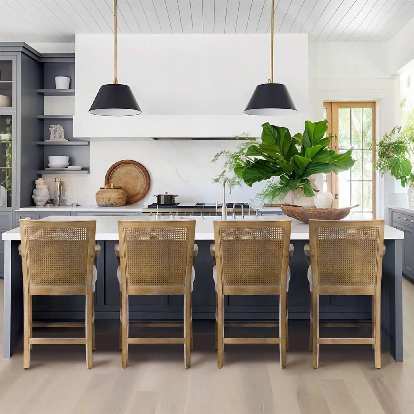Counter Stool With Cane Back And Upholstered Seat Kitchen from PriceLows™