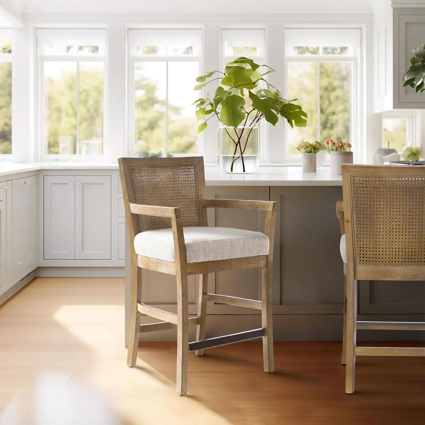 Counter Stool With Cane Back And Upholstered Seat Kitchen from PriceLows™