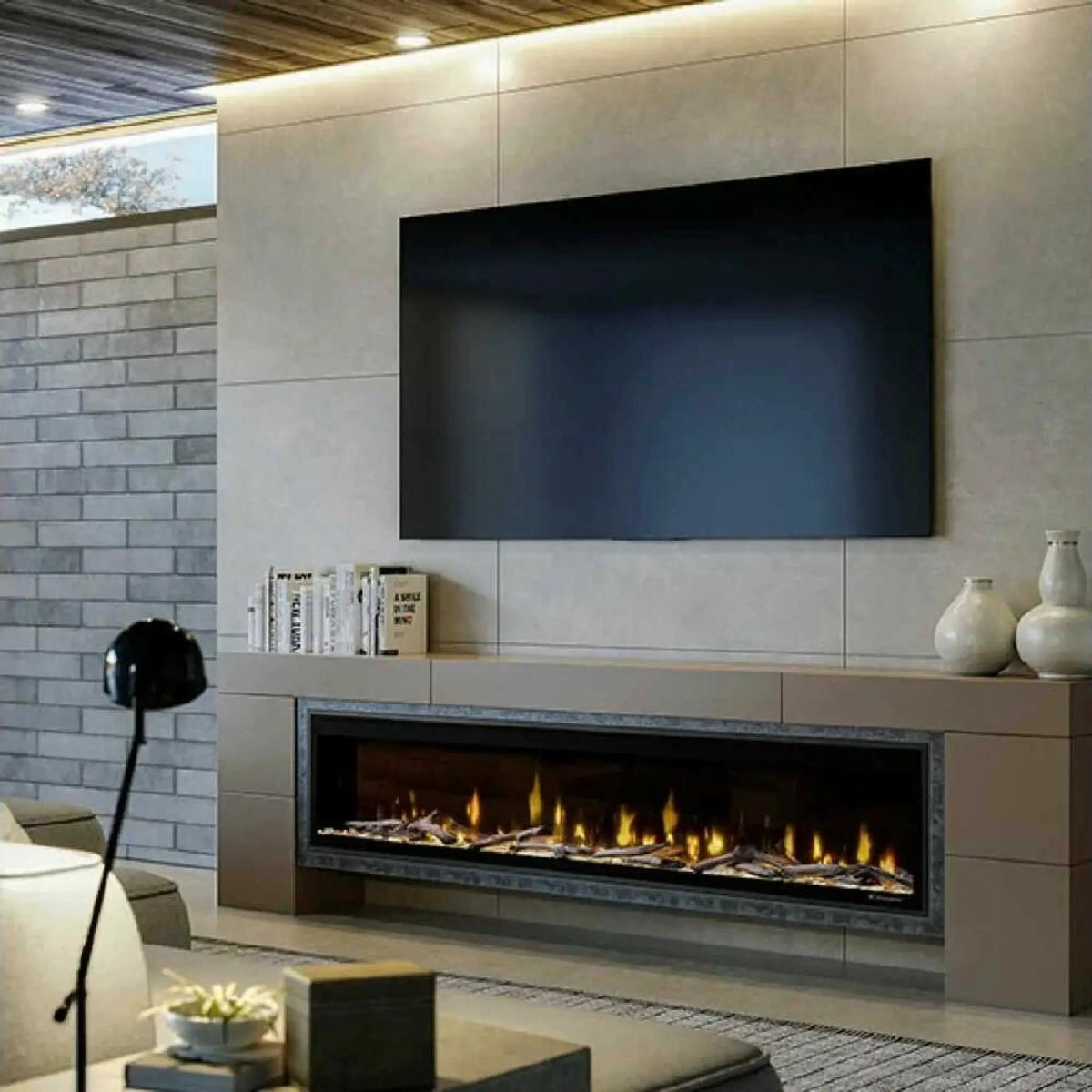 Built-In Linear Electric Fireplace | Dimplex Ignite Evolve | Frosted Tumbled Glass | 10,000 BTU Heat Boost