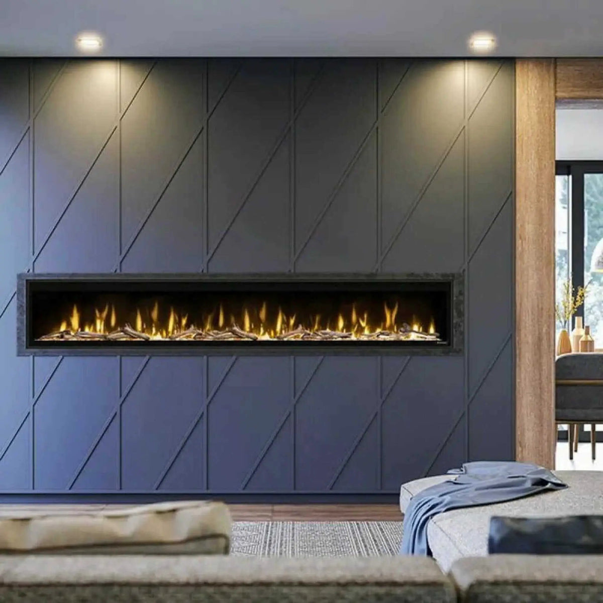 Built-In Linear Electric Fireplace | Dimplex Ignite Evolve | Frosted Tumbled Glass | 10,000 BTU Heat Boost