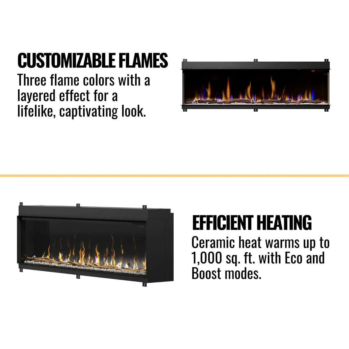 Built-In Linear Electric Fireplace | Dimplex IgniteXL Bold | 74 Inch Deep Design | Multi-Color Flames