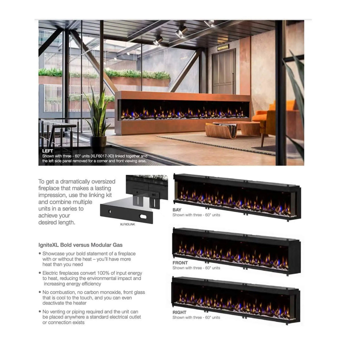 Built-In Linear Electric Fireplace | Dimplex IgniteXL Bold | 74 Inch Deep Design | Multi-Color Flames