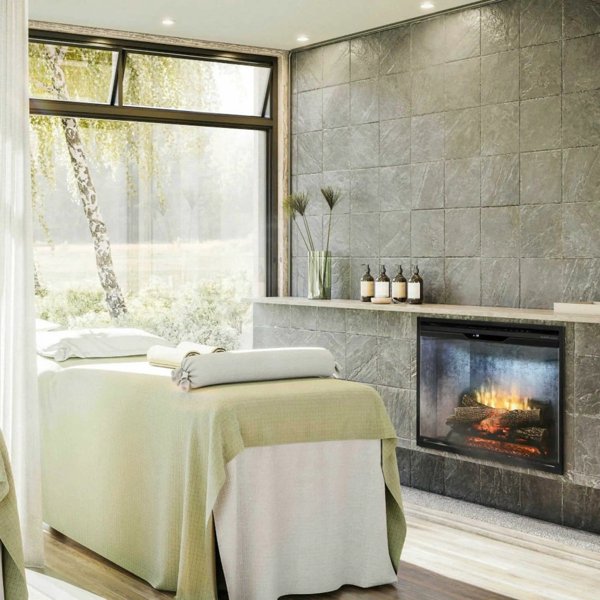 Dimplex Revillusion Herringbone Brick Built-In Electric Firebox With Front Glass | Glass | Electric Fireplace | Living Room