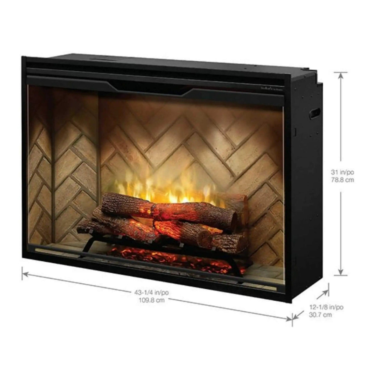 Dimplex Revillusion Herringbone Brick Built-In Electric Firebox With Front Glass | Glass | Electric Fireplace | Living Room