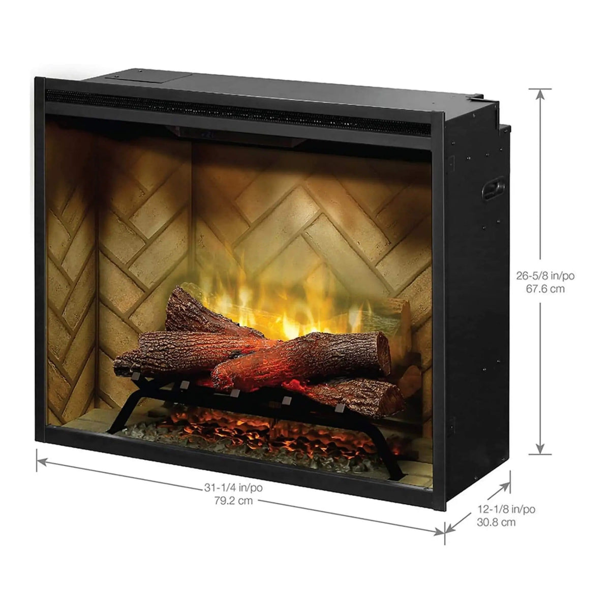 Dimplex Revillusion Herringbone Brick Built-In Electric Firebox With Front Glass | Glass | Electric Fireplace | Living Room