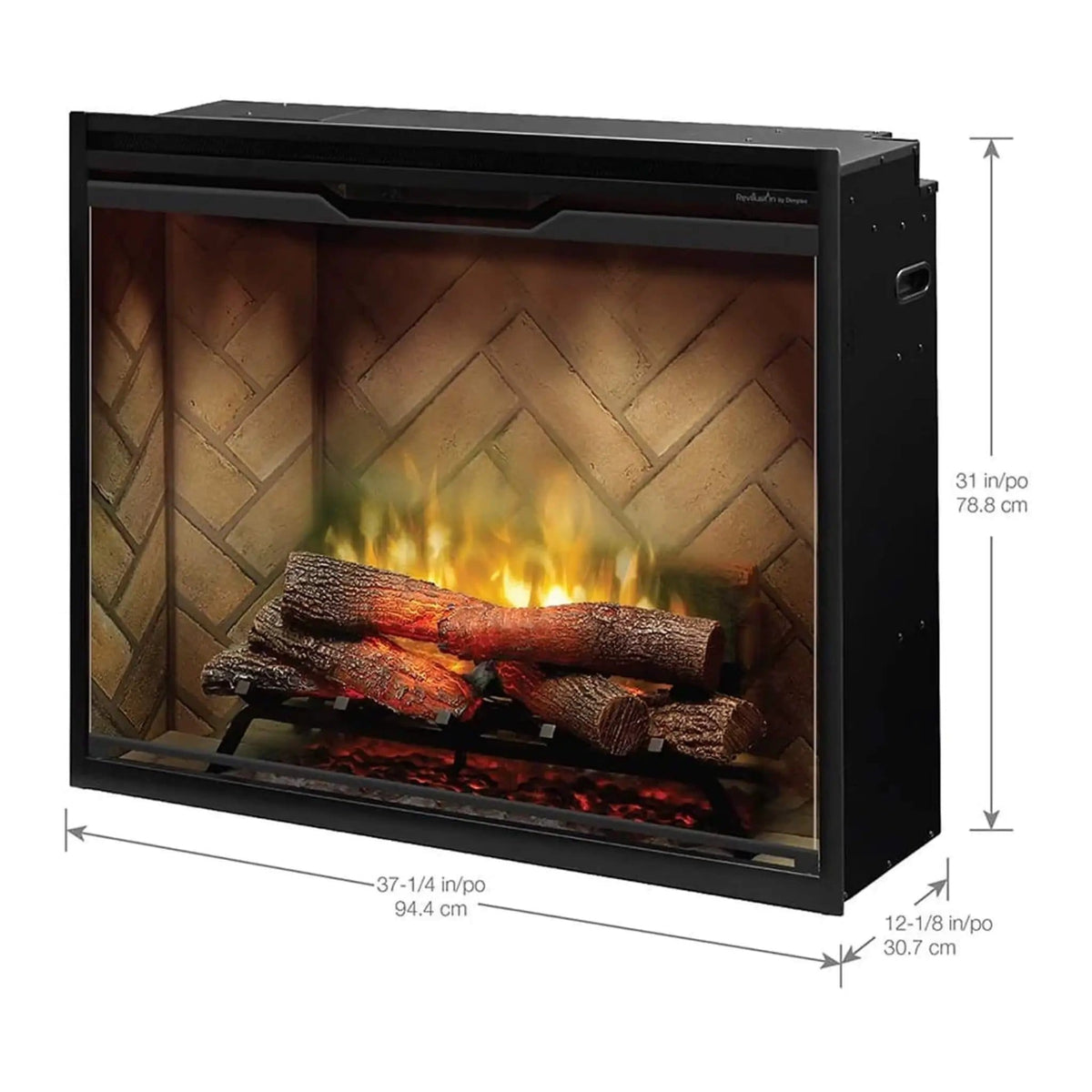 Dimplex Revillusion Herringbone Brick Built-In Electric Firebox With Front Glass | Glass | Electric Fireplace | Living Room