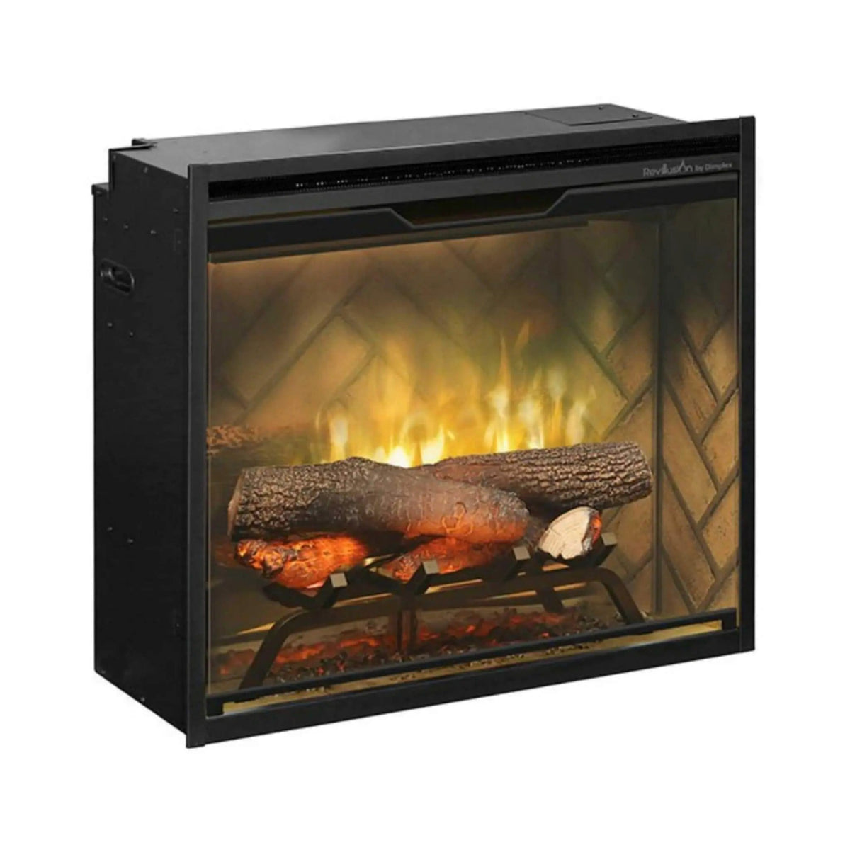 Dimplex Revillusion Herringbone Brick Built-In Electric Firebox With Front Glass | Glass | Electric Fireplace | Living Room