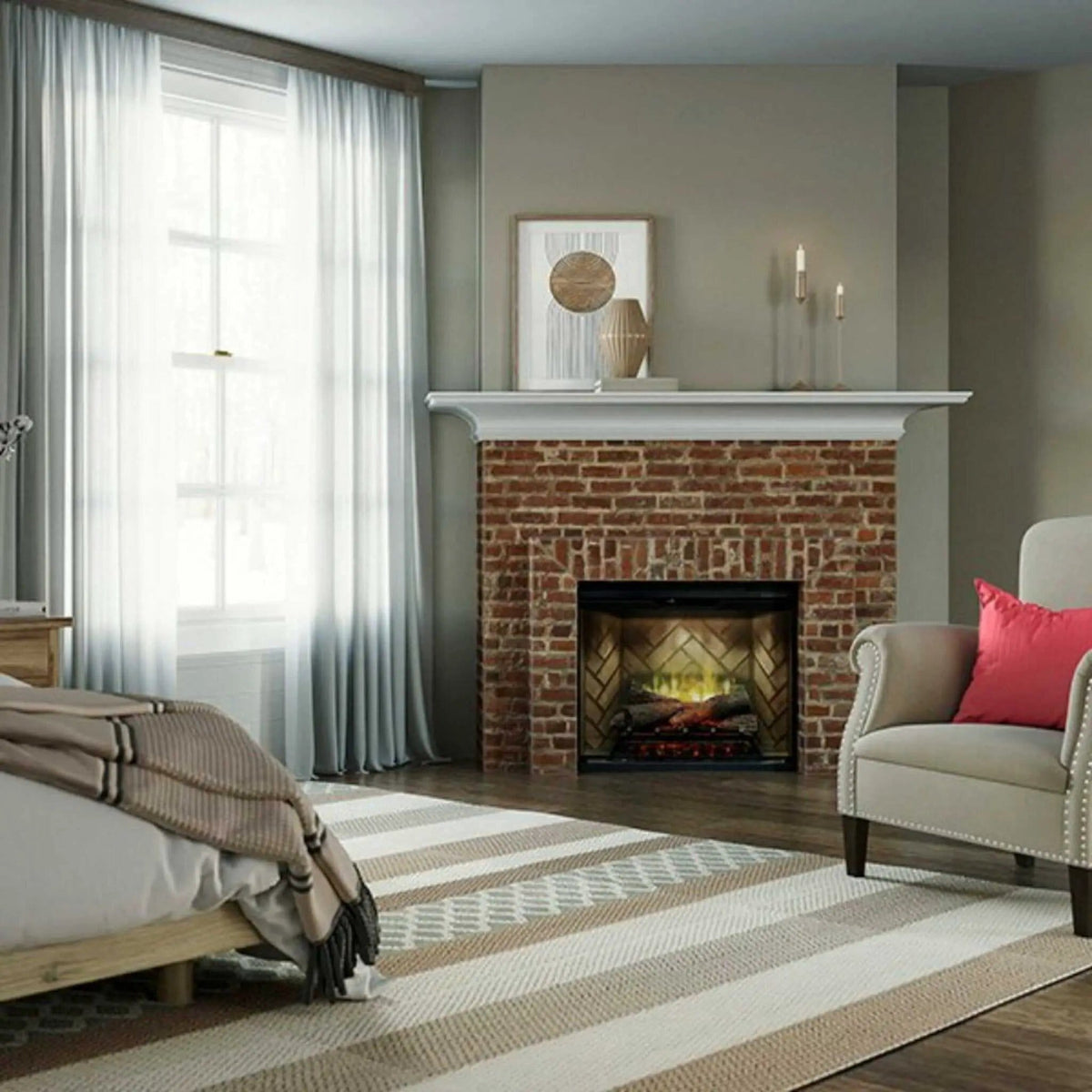 Dimplex Revillusion Herringbone Brick Built-In Electric Firebox With Front Glass | Glass | Electric Fireplace | Living Room