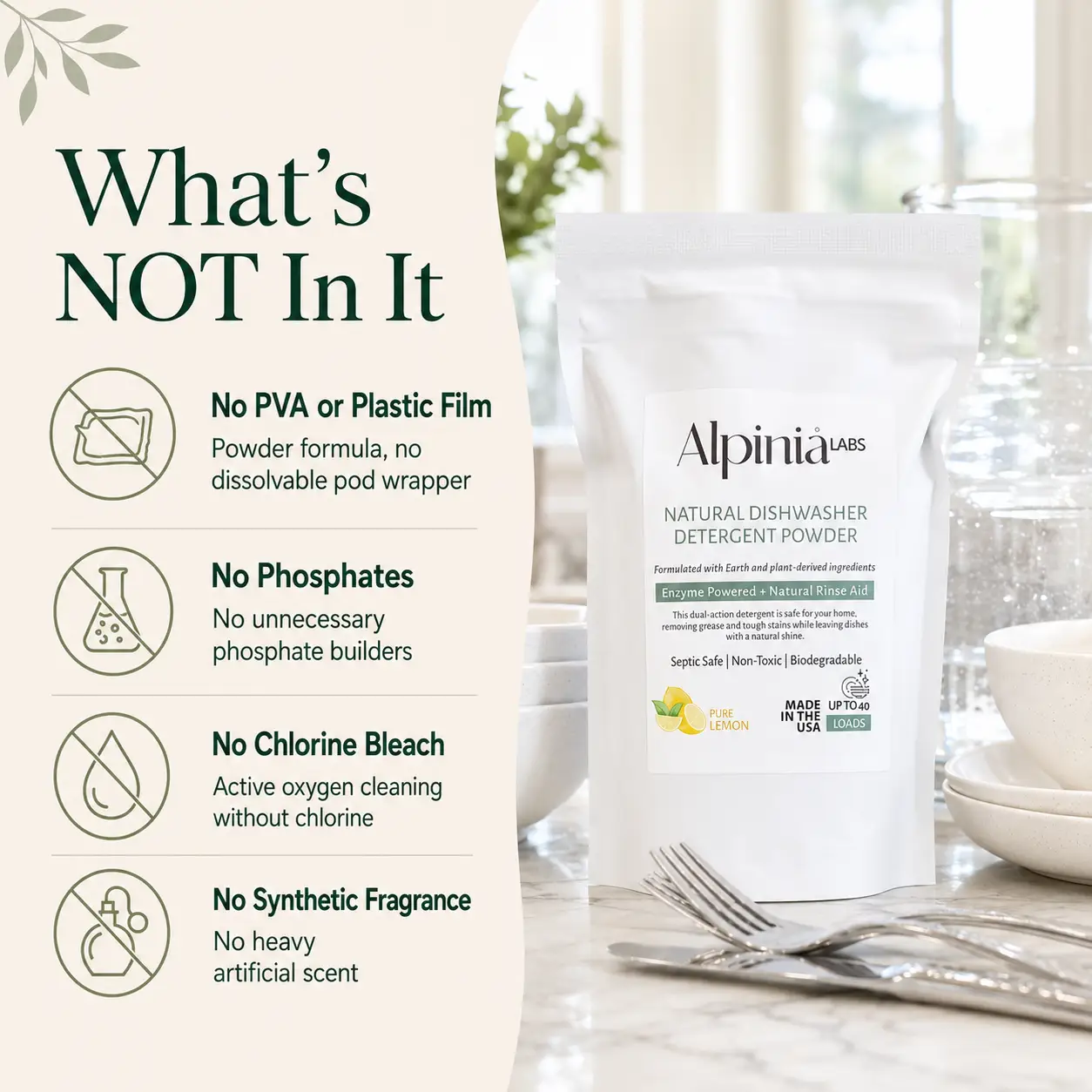 Powerful Dishwasher Detergent with Enzymes — No Microplastics, No Residue