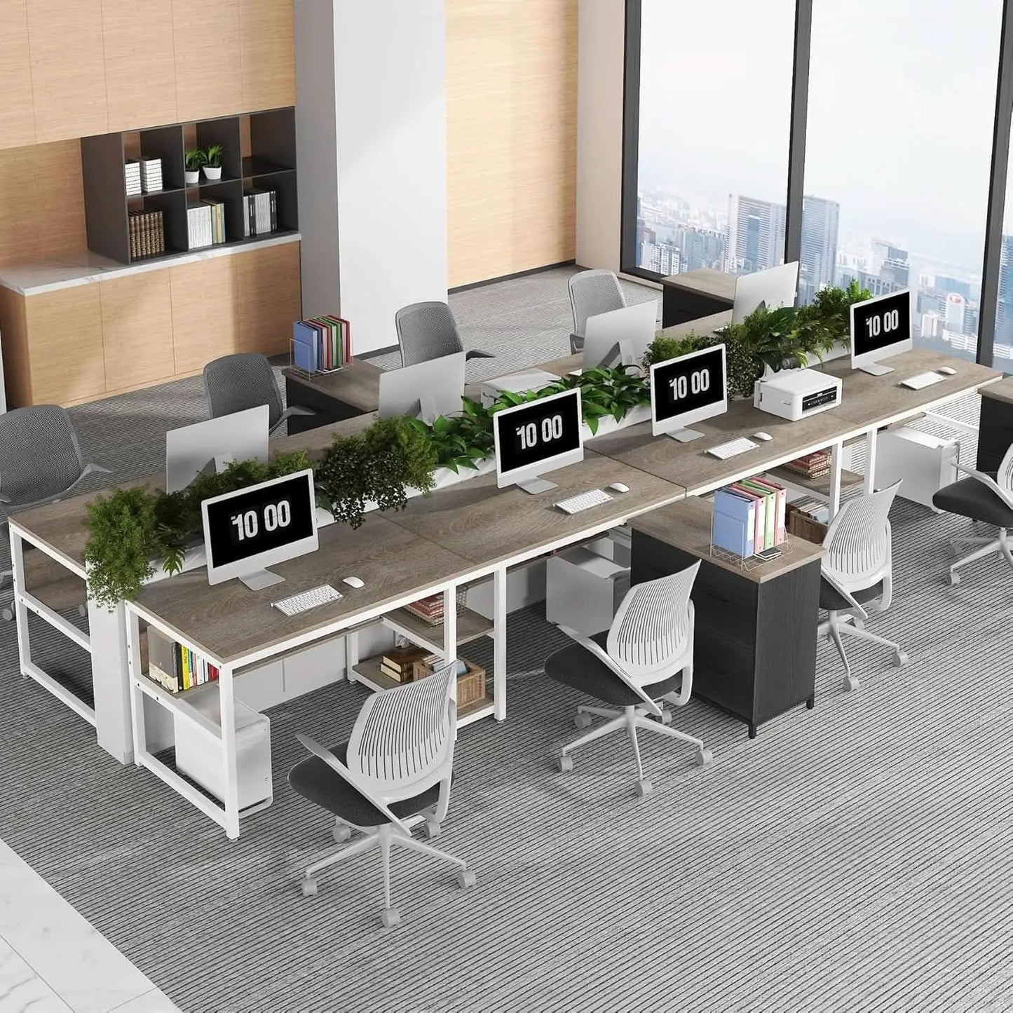 Double Workstation Desk For Two Person With Shelf from PriceLows™