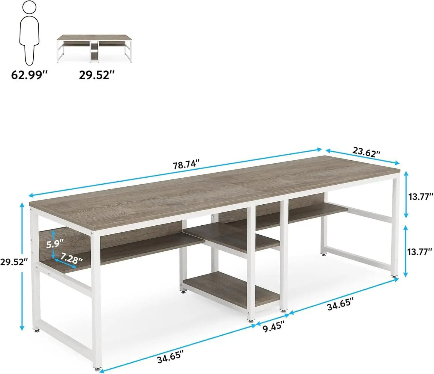 Double Workstation Desk For Two Person With Shelf from PriceLows™